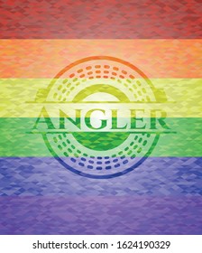 Angler on mosaic background with the colors of the LGBT flag