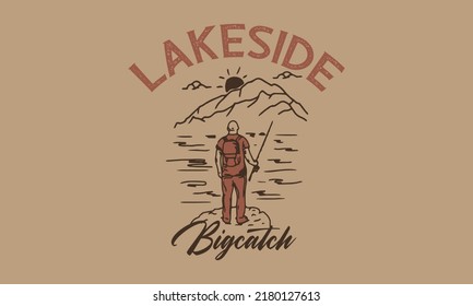 angler on the river side vintage vector