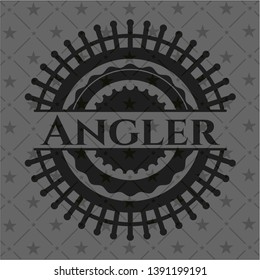Angler realistic black emblem. Vector Illustration. Detailed.