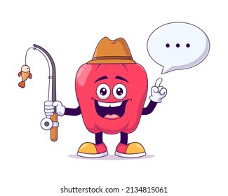 Angler red bell pepper cartoon mascot character vector illustration design