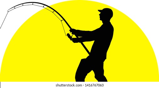 angler silhouette on the background of the setting sun