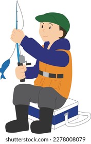 a angler sitting in a cooler(cartoon character illustration)