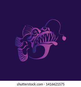 Angler. Sticker.Sea fish icon. Vector illustration.