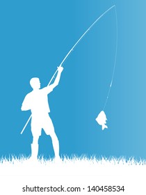 Angler vector blue background concept landscape