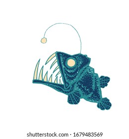 
ilustración vectorial angler. Dibujo de un pez depredador