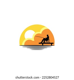 angler vector logo design. fishing in the sea