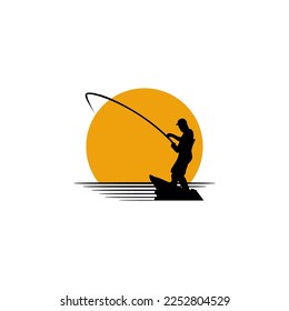 angler vector logo design. fishing in the sea