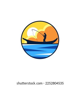 angler vector logo design. fishing in the sea