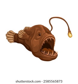 Anglerfish Deep Water Animal Species Cartoon Illustration Vector