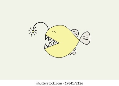 anglerfish fish with cute cartoon style.