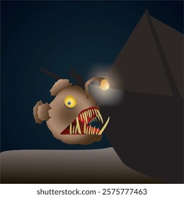 Anglerfish Illustration Design in the Deep Sea 