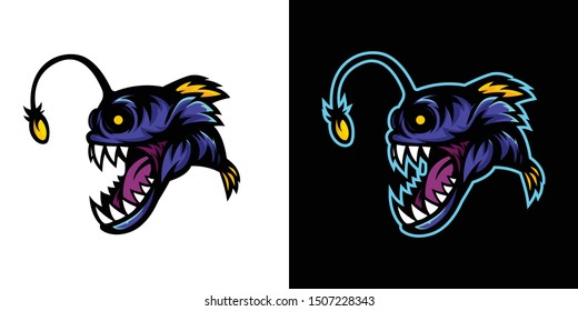Anglerfish illustration design in white and black background