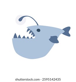 Anglerfish. isolated angler fish icon vector illustration. illustration of a fish with a lamp or lantern on its head. Fish character design vector.