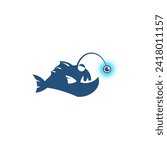 Anglerfish logo. isolated angler fish icon vector illustration. illustration of a fish with a lamp or lantern on its head. Fish character design vector. 