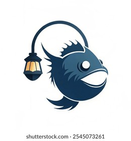 Ein Seeteufel-Logo. einzelne Anglerfische, Vektorgrafik. Illustration eines Fisches mit einer Lampe oder Laterne auf dem Kopf. Designvektor für Fischfiguren. mit weißem Hintergrund.