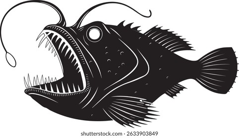 anglerfish lophiiformes design a silhouette vector