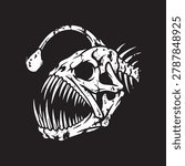 Anglerfish Skull Skeleton Grunge Vector Illustration
