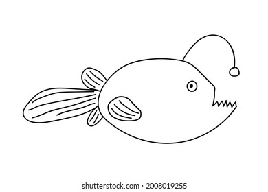 Seeteufel, Vektordoodle-Illustration. Handgezeichnet wütend aussehende Tiefseeanglerfische. 