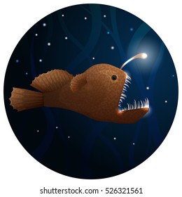 Anglerfish Vector Illustration. Deep Sea Predatory Fish.