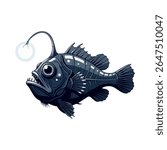 Anglerfish vector illustration in full body side view isolated on white, 2D vector illustration