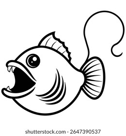 Anglerfish Vector and Silhouette Illustration  Deep Sea Monster Fish Graphic Design