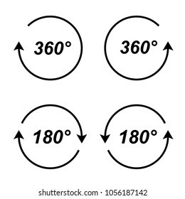 angles of 180 and 360 degrees, full rotation.  set of simple icons. vector illustration.