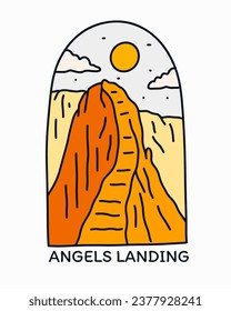 Angles Landing Zion National Park mono line  vector illustration for t shirt patch badge design