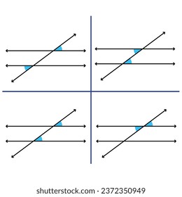 Angles  with parallel lines in math. Vector illustration.