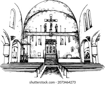 inside of a church drawing