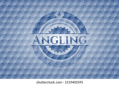 Angling blue emblem or badge with abstract geometric polygonal pattern background. Vector Illustration. Detailed.