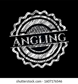 Angling chalkboard emblem on black board. Vector Illustration. Detailed.
