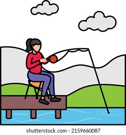 angling Concept, water sports vector color icon design, behavioral orientations symbol, Individual identity or Style of life Sign, Sustainable living stock illustration