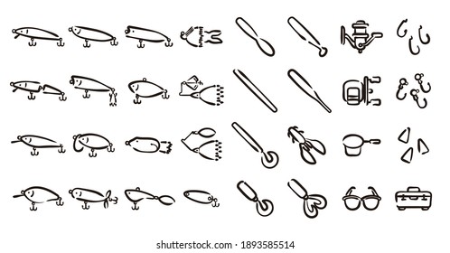 Angling and Fishing Lure Icon set (Hand draw version)