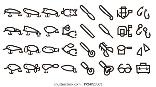 Angling and Fishing Lure Icon set (Bold outline version)