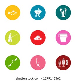 Angling icons set. Flat set of 9 angling vector icons for web isolated on white background