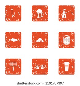 Angling icons set. Grunge set of 9 angling vector icons for web isolated on white background
