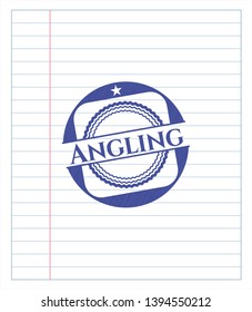 Angling pen strokes emblem. Blue ink. Vector Illustration. Detailed.
