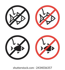 Angling Prohibition Vector Icon Set. Fisheries Protection vector symbol for UI design.