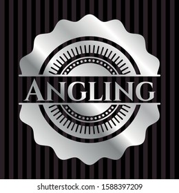 Angling silvery shiny emblem. Vector Illustration. Mosaic.