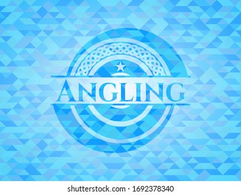 Angling sky blue emblem with mosaic ecological style background
