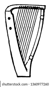 Anglo Saxon Harp is the original instrument of the bardic class, vintage line drawing or engraving illustration.