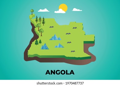 ANGOLA 3d isometric map with topographic details mountains, trees and soil vector illustration design