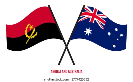 Angola and Australia Flags Crossed And Waving Flat Style. Official Proportion. Correct Colors.
