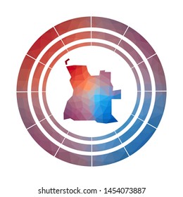 Angola badge. Bright gradient logo of country in low poly style. Multicolored Angola rounded sign with map in geometric style for your infographics.