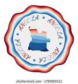 Angola badge. Map of the country with beautiful geometric waves and vibrant red and blue frame. Vivid round Angola logo. Vector illustration.