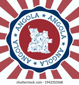 Angola Badge. Round logo of country with triangular mesh map and radial rays. EPS10 Vector.