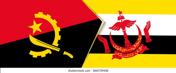 Angola and Brunei flags, two vector flag symbols of relationship or confrontation.