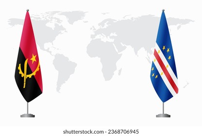 Angola and Cape Verde flags for official meeting against background of world map.