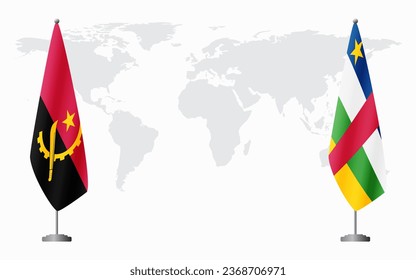 Angola and Central African Republic flags for official meeting against background of world map.