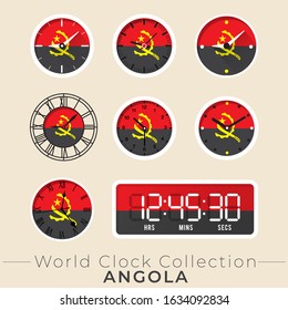 Angola clock : Set of national flag clock : Vector Illustration